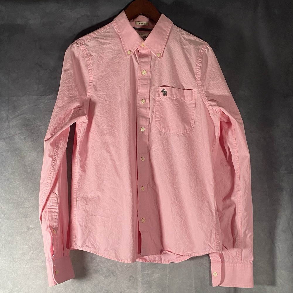 Abercrombie & Fitch Shirt Mens Medium Pink Button Down Muscle Fit Long‎ Sleeve
